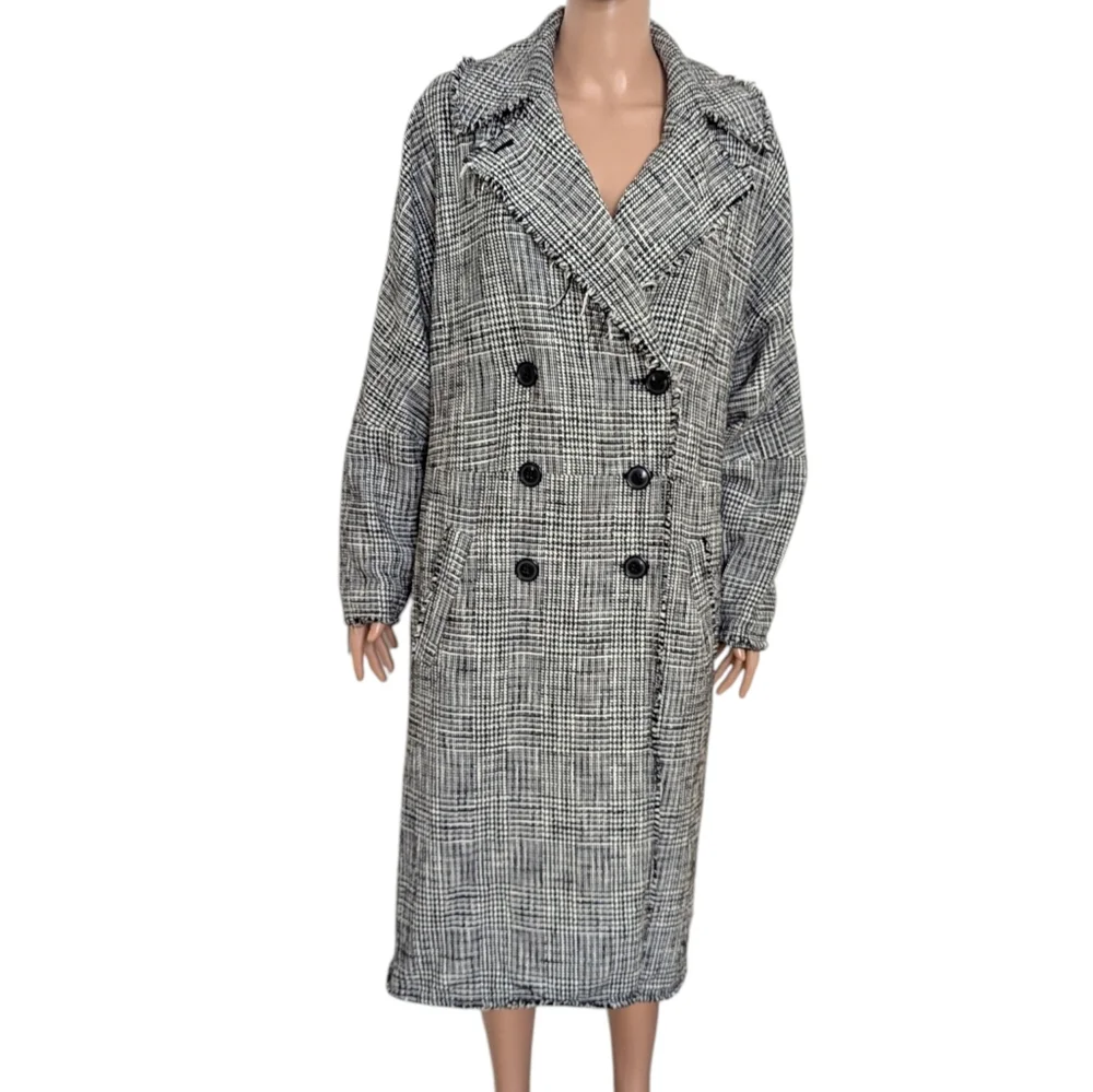 Free People Menswear Plaid Tweed Coat maxi Houndstooth